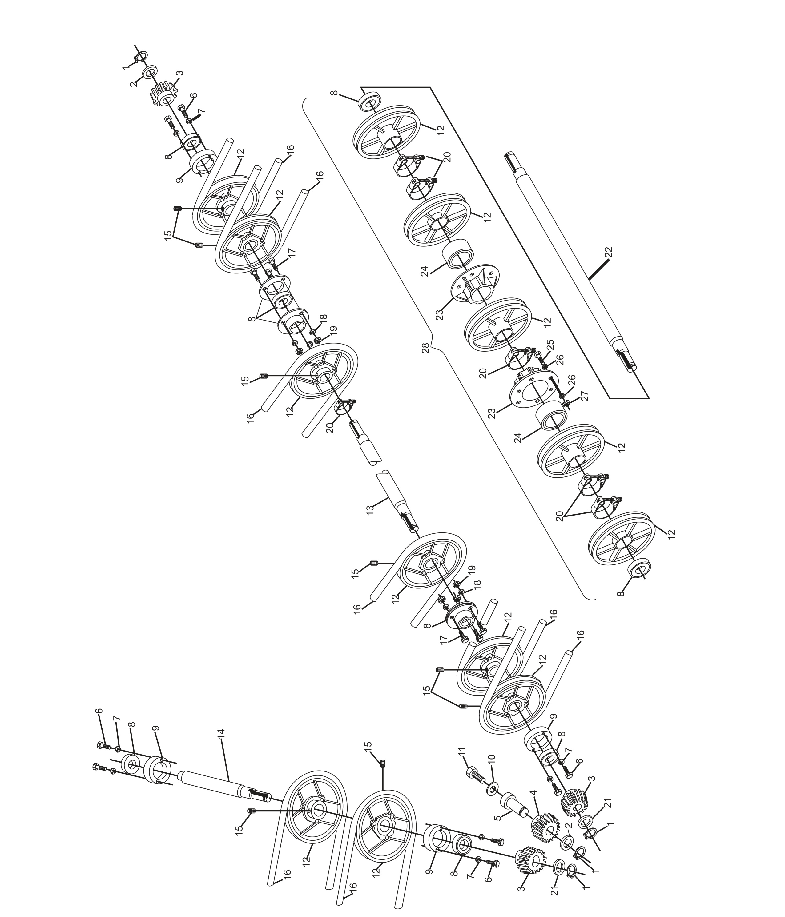 Dual Feed Distributor Pulley Shaft Assemblies
