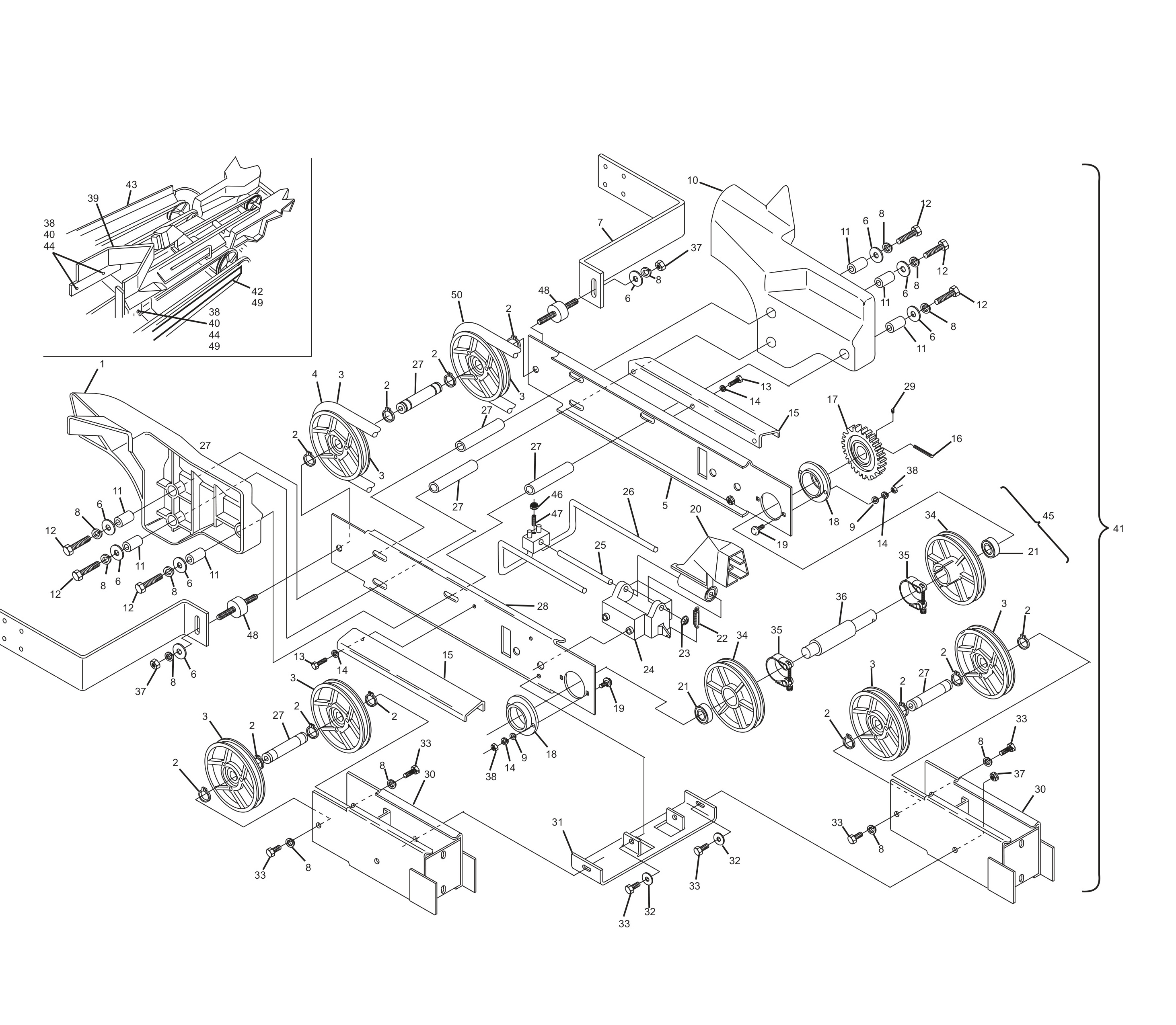 Transport Band Assembly (8 mm Side Frames) Short Pit Machines Series 43 through 207