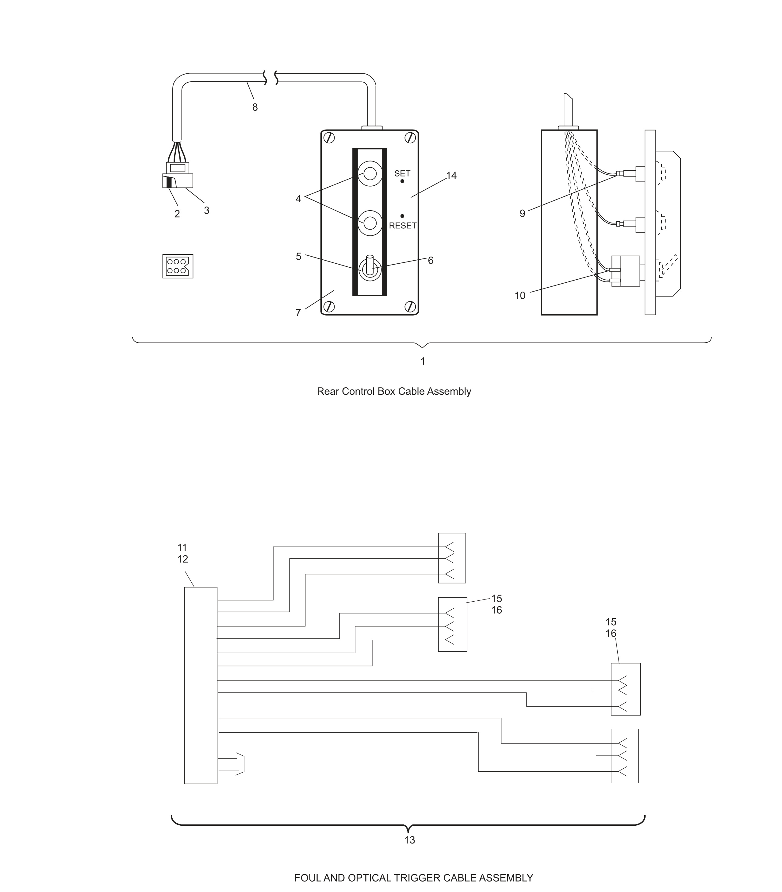 Rear Control Boxand Foul & Optical Trigger Cable Assemblies - Universal Voltage Silver Box