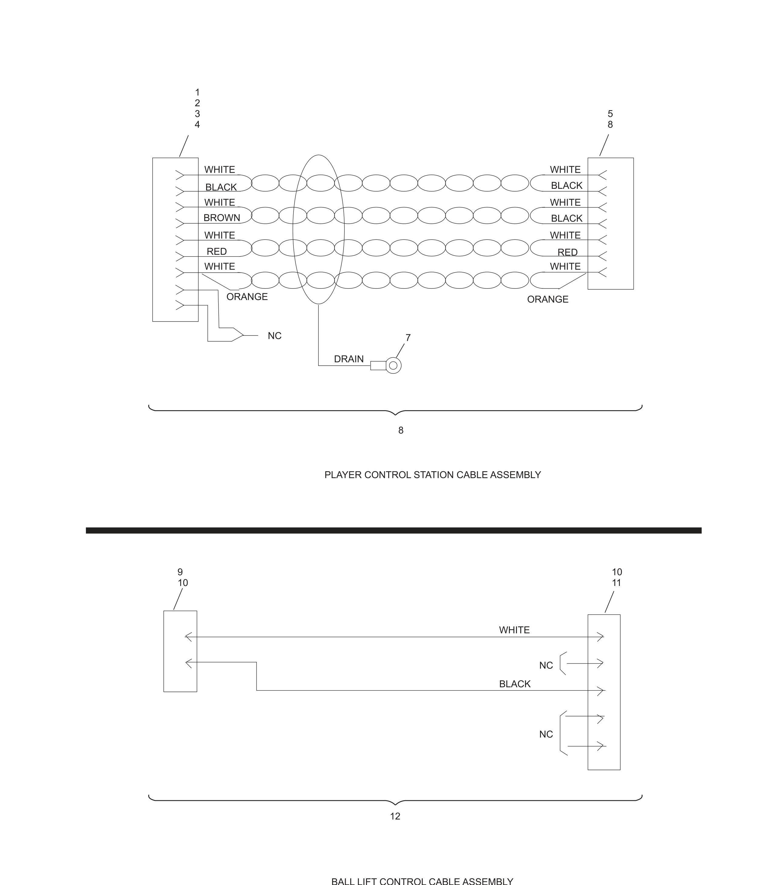 Player Control Station and Ball Lift Control Cable Assemblies - Silver Box and Universal Voltage Silver Box
