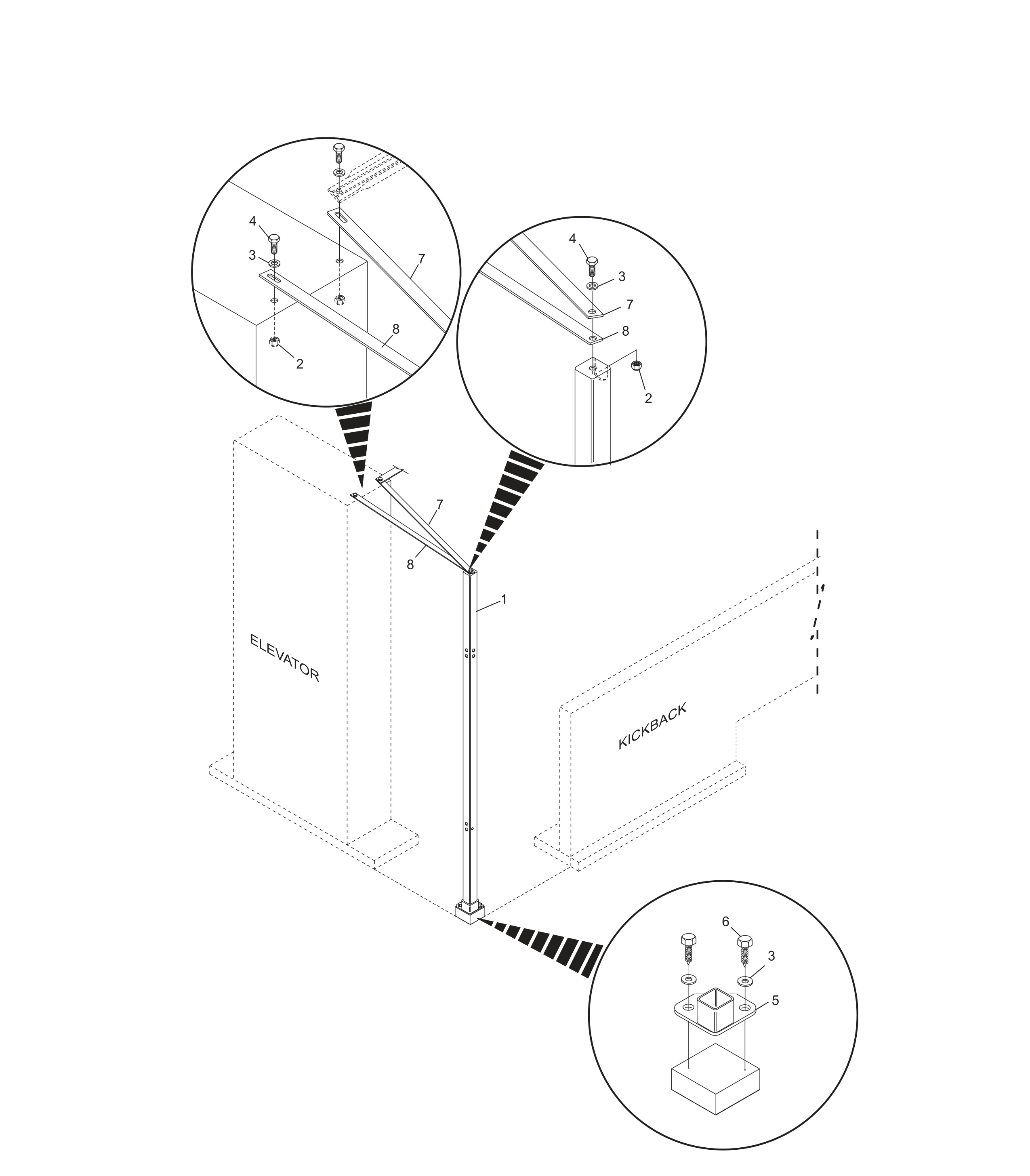 Base-Fixed End Lane-Post Row Support Pole