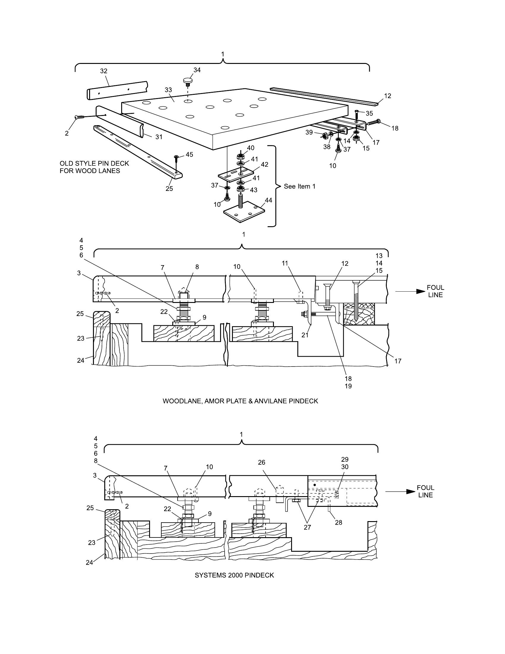 Old Style Pin Deck Assemblies For Lanes So Equipped
