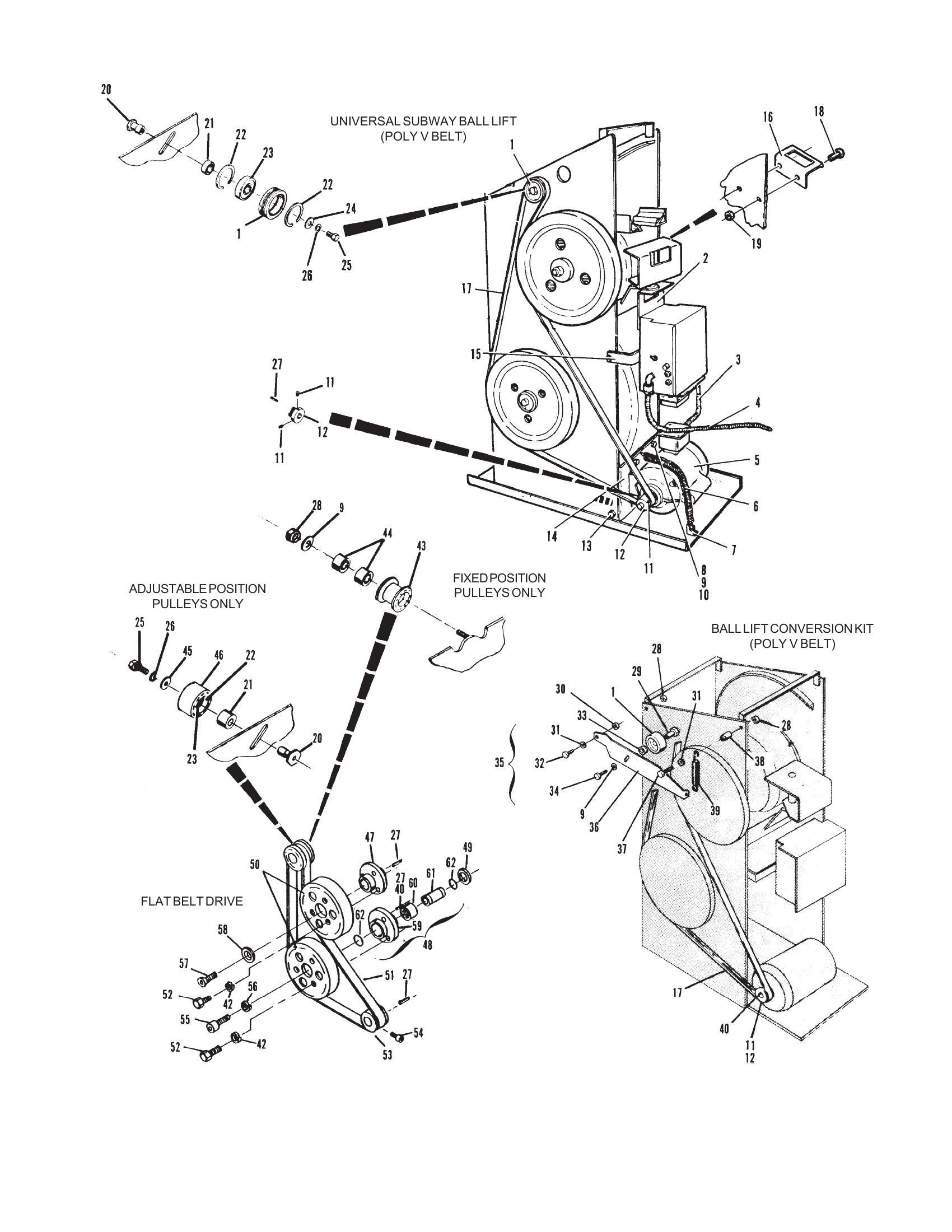 Universal Poly V Subway Ball Lift, Flat Belt Drive (A & A-2) & Conversion Kit