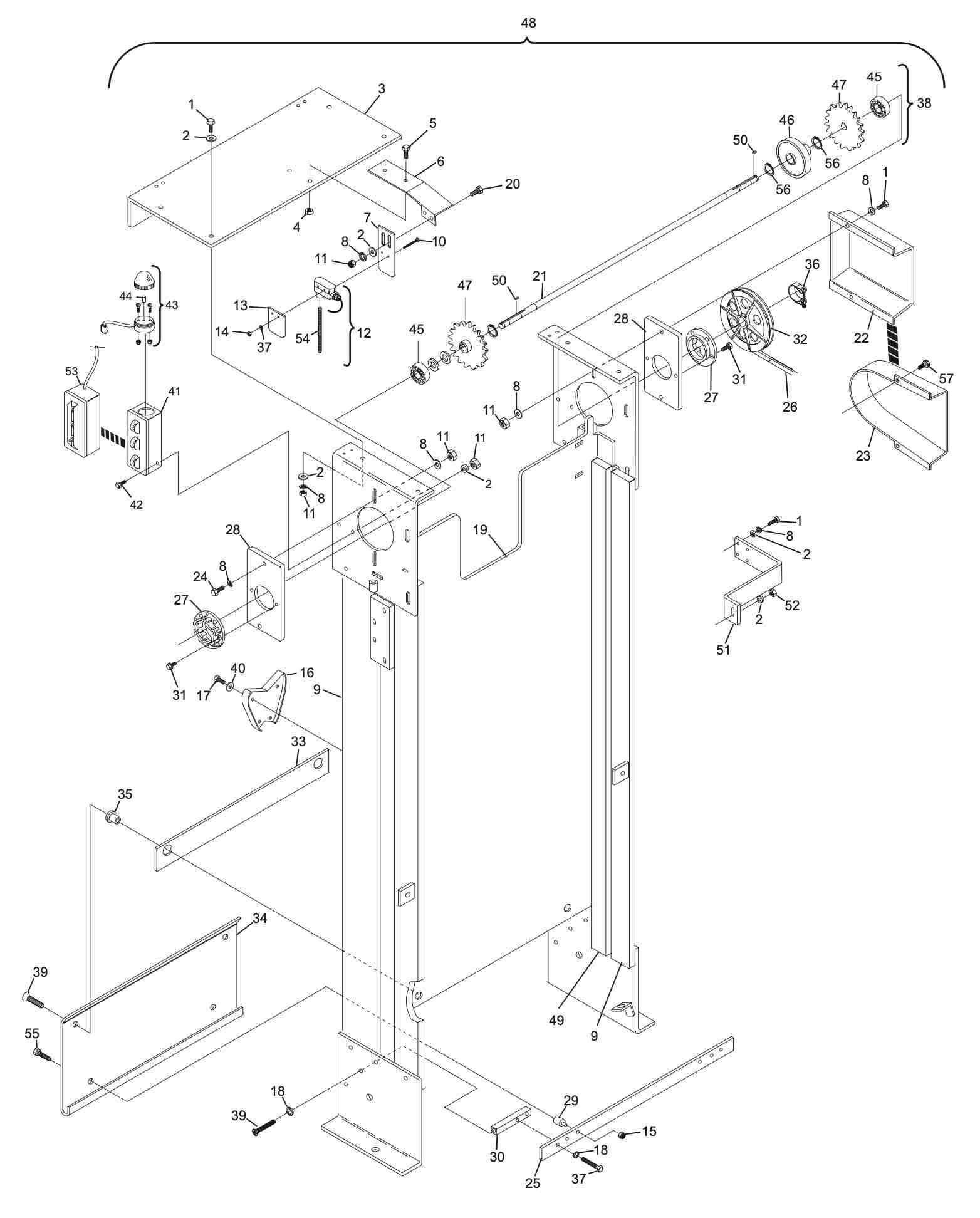 Elevator Assembly - Round Frame Hole Short Pit Machines Series 43 and Above