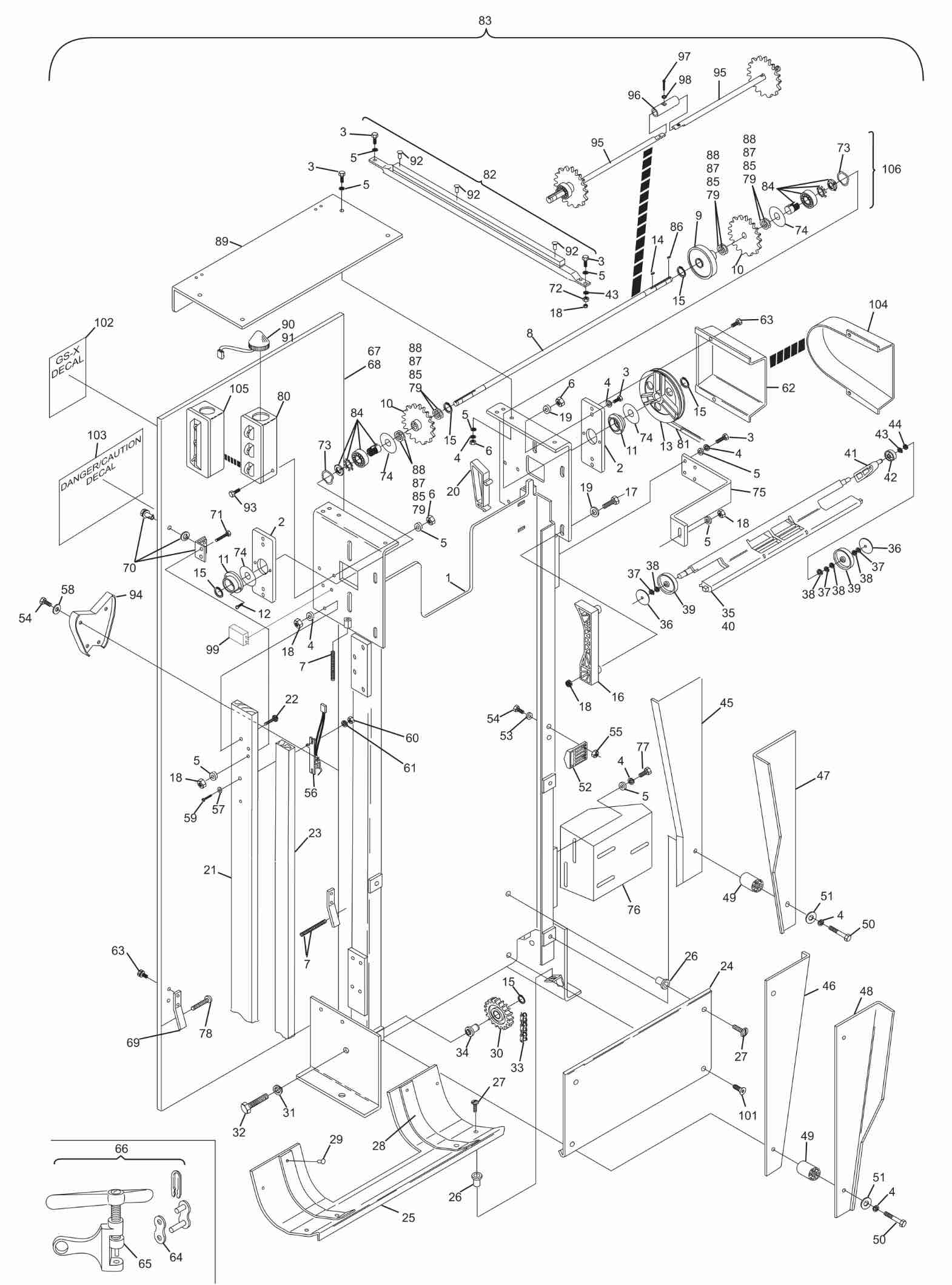 Elevator Assembly - Square Frame Hole Short Pit Machines Series 43 and Above Elevator Assembly - Square Frame Hole Short Pit Machines Series 43 and Above