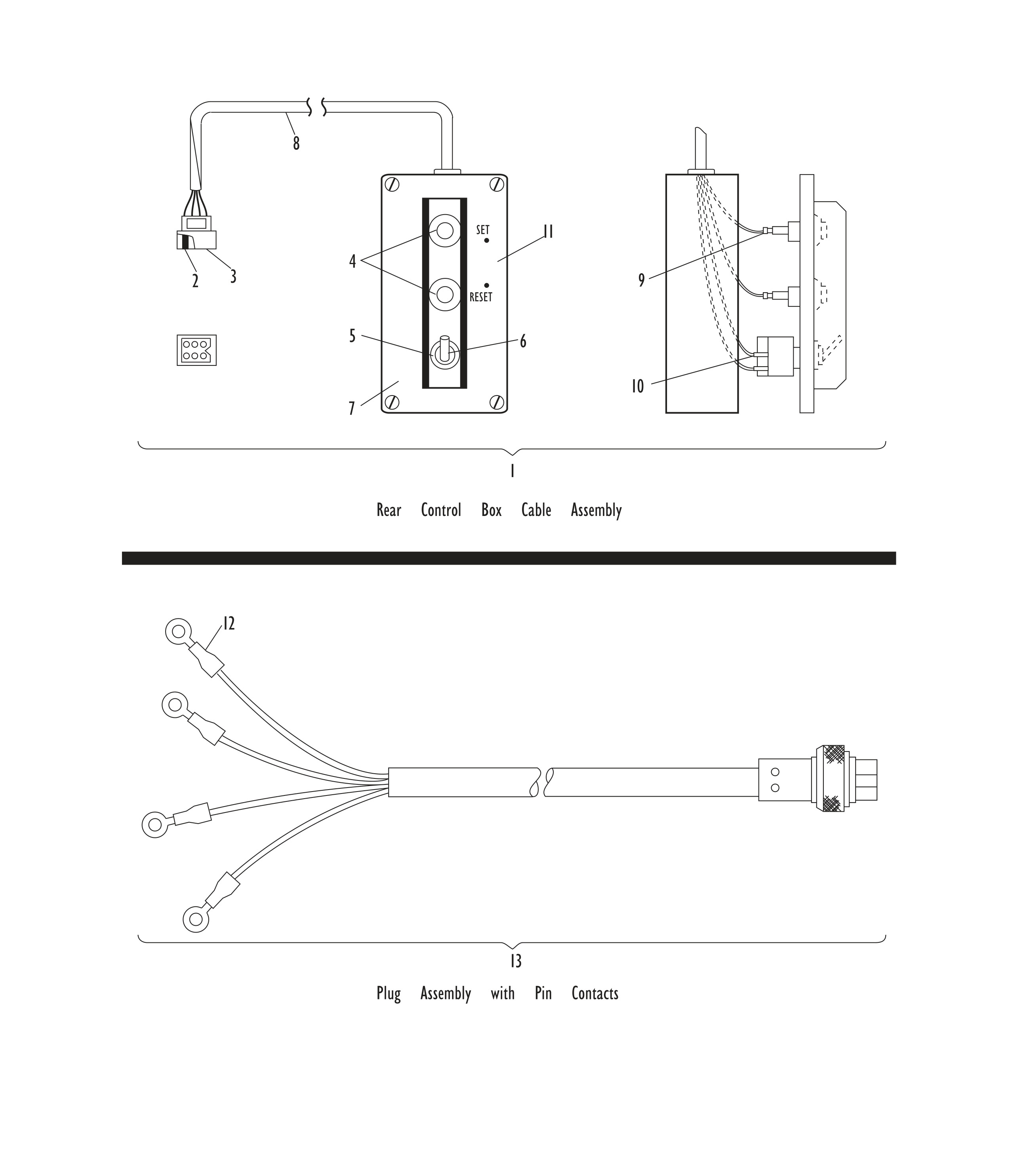 Rear Control Box and Plug Assembly with Pin Contacts Cable Assemblies - Silver Box
