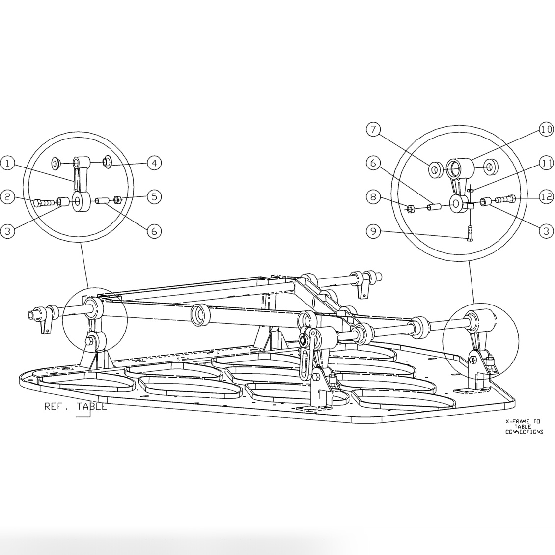 X-Frame to Table Connections Assembly
