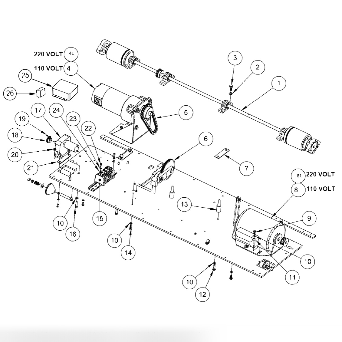 BASE PLATE ASSEMBLY - DRIVE MOTOR - BUFFER MOTOR - DRIVE SHAFT